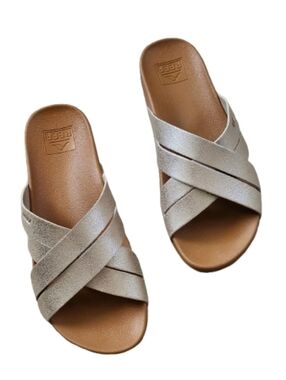 Reef Women's Metallic Gold Crisscross Slide Sandals Cushion Spring Bloom.